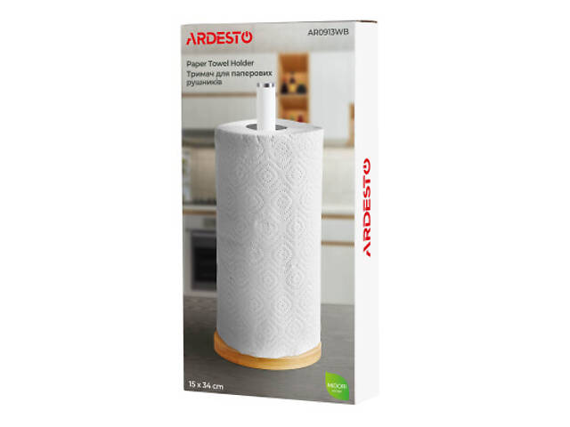 Тримач паперових рушників Ardesto Midori 15х34см, метал, бамбук, білий (AR0913WB) - Фото 7