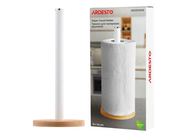 Тримач паперових рушників Ardesto Midori 15х34см, метал, бамбук, білий (AR0913WB) - Фото 8