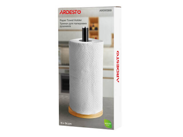 Тримач паперових рушників Ardesto Midori 15х34см, метал, бамбук, чорний (AR0913BB) - Фото 7