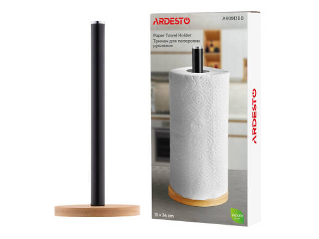 Тримач паперових рушників Ardesto Midori 15х34см, метал, бамбук, чорний (AR0913BB) - Фото 8