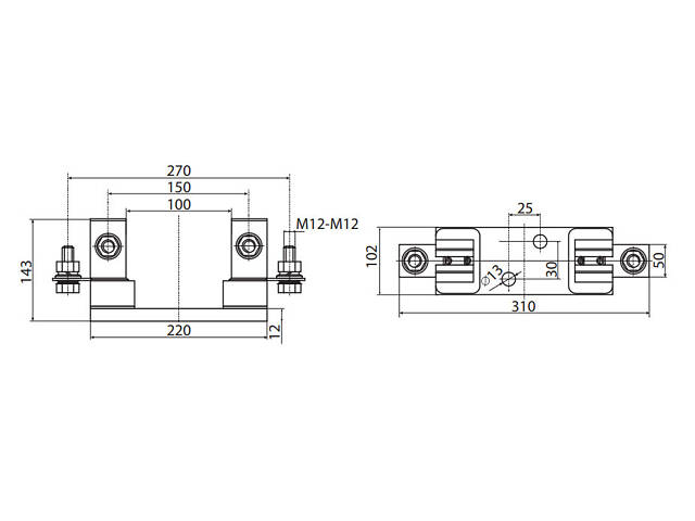 Держатель предохранителя 1P NH4 1250A PK (M12-M12) [4122006] ETI - Фото 2