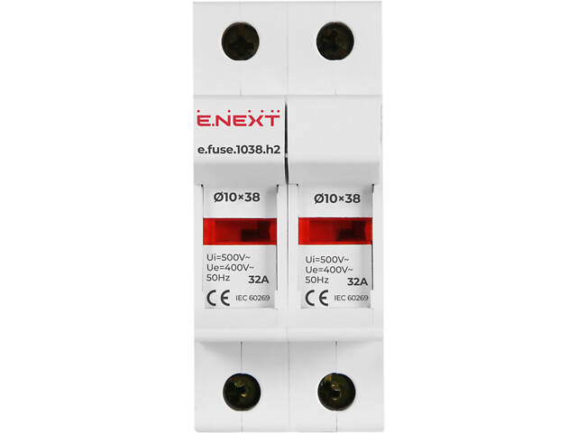 Тримач запобіжника 2Р 32А 10х38мм [i0300002] e.fuse.1038.h2 E.NEXT - Фото 2