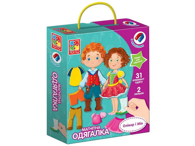 Детская игра 'Магнитная Одевалка Оливер и Мия' VT3702-12, 2 куклы, 31 магнитный элемент - Фото 1