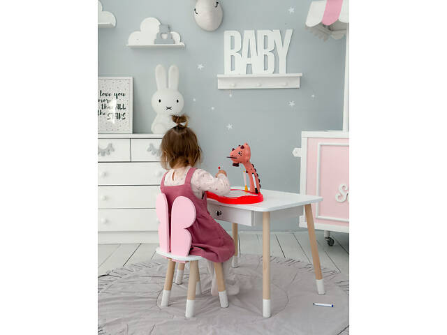 Детский белый столик с ящиком и стульчик бабочка розовый 34961 - Фото 7