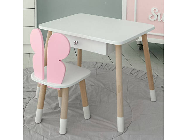 Детский белый столик с ящиком и стульчик бабочка розовый 34961 - Фото 8