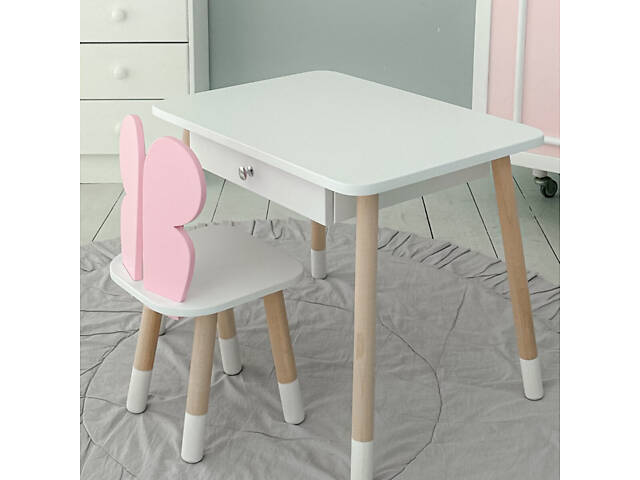 Детский белый столик с ящиком и стульчик бабочка розовый 34961 - Фото 10