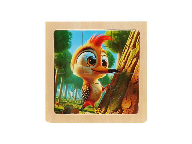 Детский деревянный пазл-вкладыш 'Дятел' MD 1509-15, 6 элементов 9,8 х 9,8 х 0,4 см