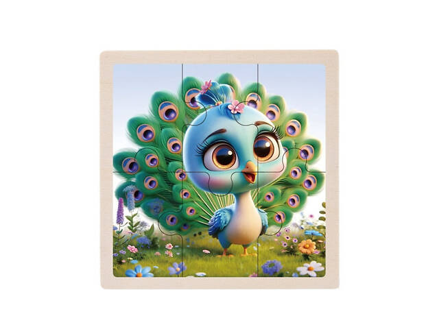 Детский деревянный пазл-вкладыш 'Павлин' MD 1509-18, 6 элементов 9,8 х 9,8 х 0,4 см