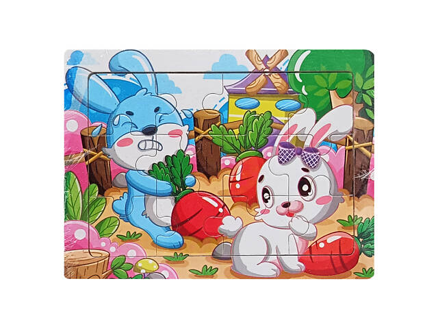 Детский деревянный пазл-вкладыш 'Зайчики' MD 1343-2, 12 элементов 15 х 11 х 0,4 см
