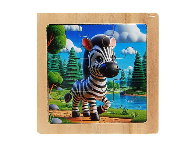 Детский деревянный пазл-вкладыш 'Зебра' MD 1506-22, 9 элементов 9,8 х 9,8 х 0,4 см
