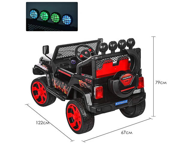 Дитячий електромобіль Джип з пультом керування M 3237EBLR-2-3 4WD чорно-червоний - Фото 3