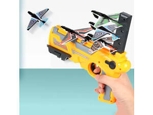Детский игрушечный пистолет с самолетиками Air Battle катапульта с летающими самолетами (AB-1). Цвет: желтый
