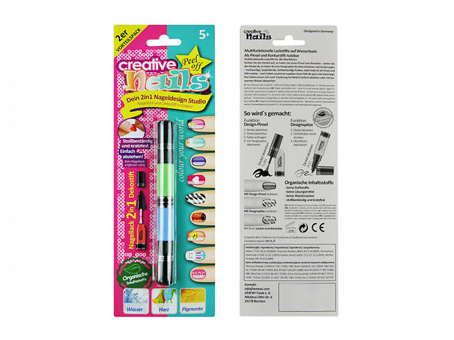 Детский лак-карандаш для ногтей Malinos Creative Nails на водной основе (2 цвета зелёный + голубой)