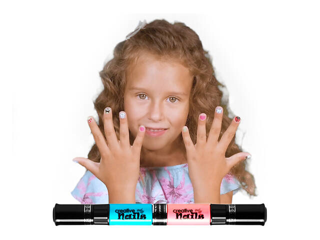 Детский лак-карандаш для ногтей Malinos Creative Nails на водной основе (2 цвета Сочный голубой + Нюд)
