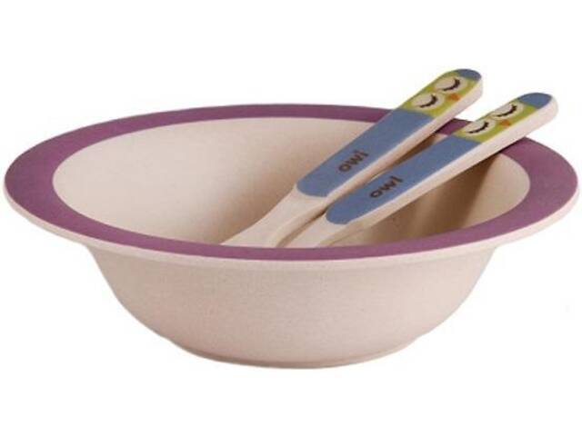 Детский набор посуды Совенок миска ложка и вилка из бамбукового волокна Fissman DP39857