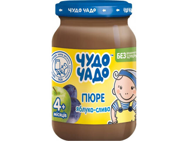 Дитяче пюре Чудо-Чадо Яблуко і слива без цукру з 4 місяців 170 г (4820016251465) - Фото 1