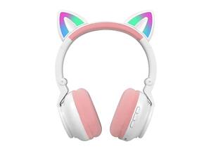 Детские беспроводные блютуз наушники с кошачьими ушками и подсветкой. Белые наушники Кошачьи ушки для ребенка