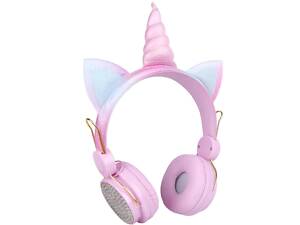 Детские беспроводные наушники с ушками и рогом единорога. Розовые наушники Единорог для ребенка