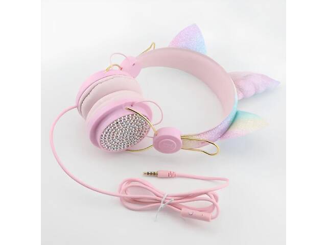 Детские беспроводные наушники с ушками и рогом единорога. Розовые наушники Единорог для ребенка - Фото 3