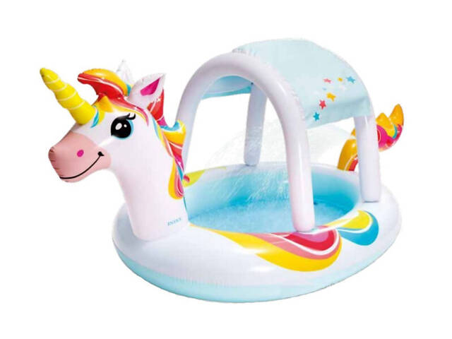 Дитячий басейн зі знімним навісом та фонтанчиком Єдиноріг Intex 58435, 130 л - Фото 1