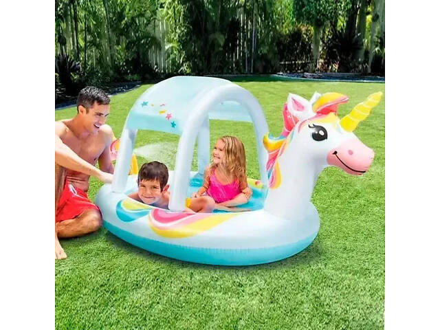 Дитячий басейн зі знімним навісом та фонтанчиком Єдиноріг Intex 58435, 130 л - Фото 5