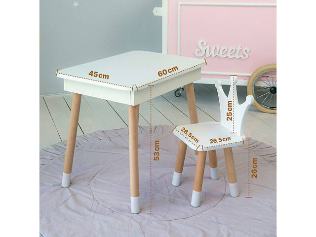 Дитячий дерев'яний столик з відкидним верхом 53×60×45, стіл з нішею в дитячу, білий - Фото 3