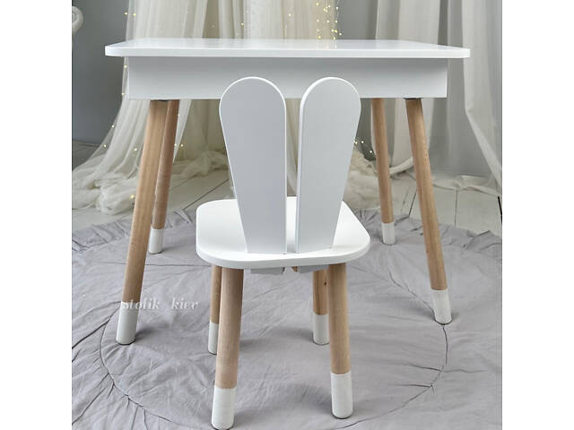 Дитячий дерев'яний столик з відкидним верхом 53×60×45, стіл з нішею в дитячу, білий - Фото 4