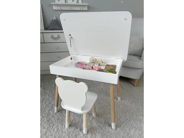 Дитячий дерев'яний столик з відкидним верхом 53×60×45, стіл з нішею в дитячу, білий - Фото 5