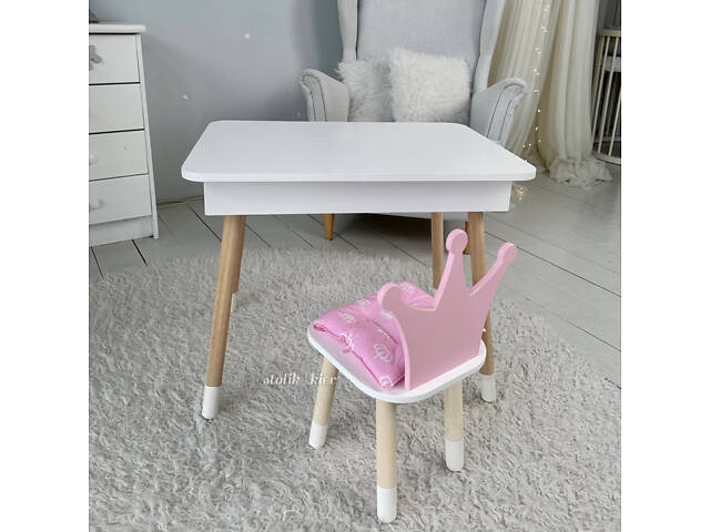 Дитячий дерев'яний столик з відкидним верхом 53×60×45, стіл з нішею в дитячу, білий - Фото 6