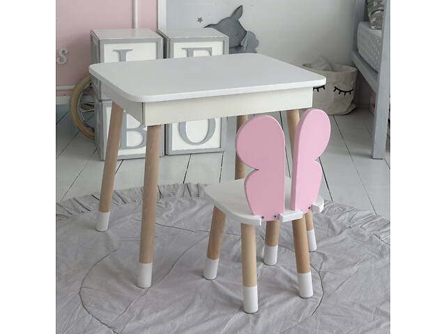 Дитячий дерев'яний столик з відкидним верхом 53×60×45, стіл з нішею в дитячу, білий - Фото 7