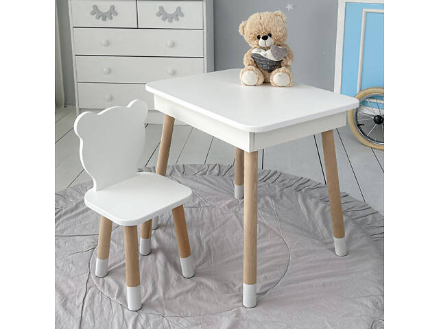 Дитячий дерев'яний столик з відкидним верхом 53×60×45, стіл з нішею в дитячу, білий - Фото 8