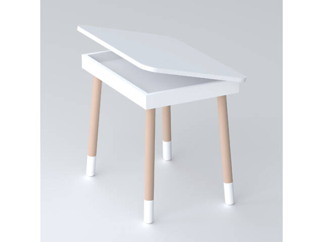 Дитячий дерев'яний столик з відкидним верхом 53×60×45, стіл з нішею в дитячу, білий - Фото 1