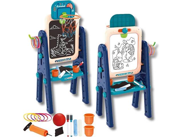 Дитячий двосторонній мольберт OLEOCA 4-в-1 з магнітною дошкою, крейдою дошки та набором аксесуарів - Фото 1
