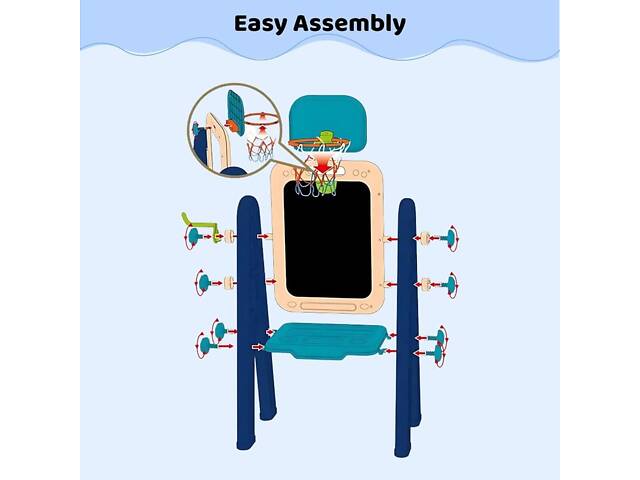 Дитячий двосторонній мольберт OLEOCA 4-в-1 з магнітною дошкою, крейдою дошки та набором аксесуарів - Фото 2