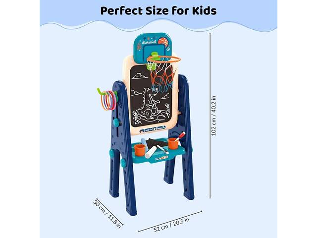 Дитячий двосторонній мольберт OLEOCA 4-в-1 з магнітною дошкою, крейдою дошки та набором аксесуарів - Фото 3