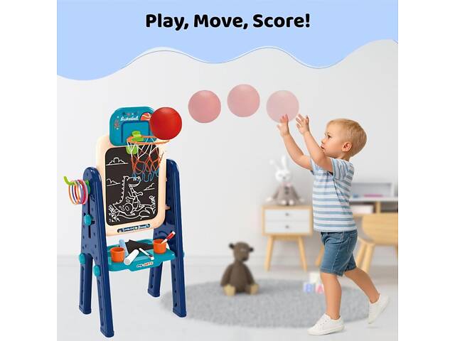 Дитячий двосторонній мольберт OLEOCA 4-в-1 з магнітною дошкою, крейдою дошки та набором аксесуарів - Фото 4