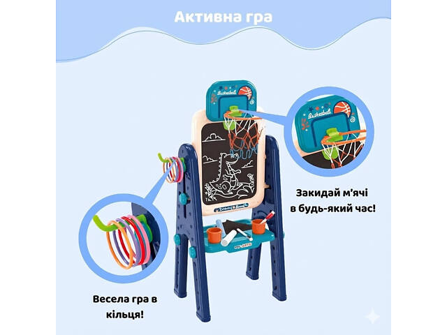 Дитячий двосторонній мольберт OLEOCA 4-в-1 з магнітною дошкою, крейдою дошки та набором аксесуарів - Фото 7