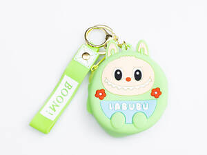 Дитячий гаманець-брелок Лабубу 7,5×7×2,5 (см з ремінцем і карабіном Зелений HP-55-15GR