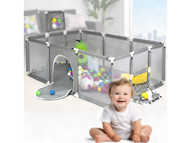 Дитячий манеж із сітчастими стінками, баскетбольним кільцем і воротами KP-82 180х120х62см - Фото 1