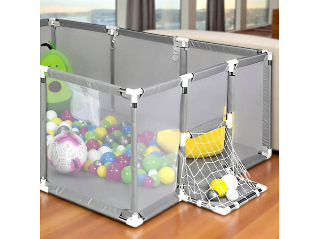 Дитячий манеж із сітчастими стінками, баскетбольним кільцем і воротами KP-82 180х120х62см - Фото 3