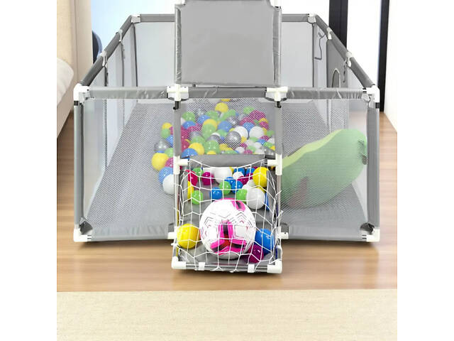 Дитячий манеж із сітчастими стінками, баскетбольним кільцем і воротами KP-82 180х120х62см - Фото 4