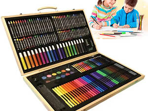 Дитячий набір для малювання та творчості 180 предметів у дерев'яній валізі