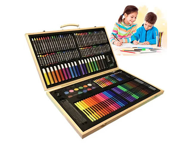 Дитячий набір для малювання та творчості 180 предметів у дерев'яній валізі - Фото 1