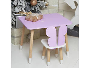 Дитячий прямокутний столик зі стільчиком Метелик з білим сидінням (Фіолетовий)