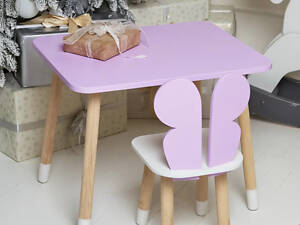 Детский прямоугольный столик со стульчиком Бабочка с белым сиденьем (Фиолетовый)