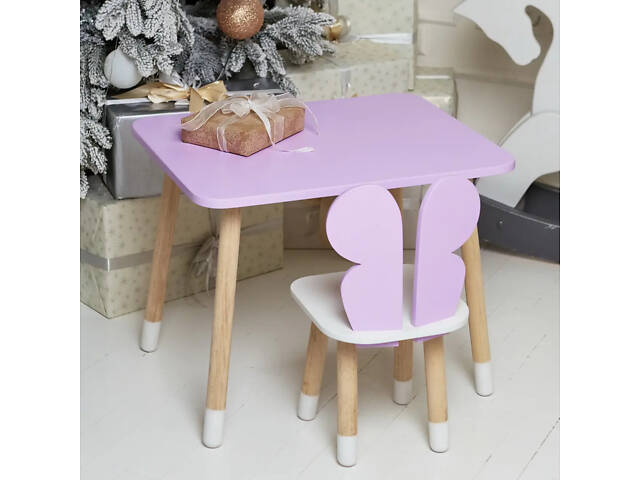 Детский прямоугольный столик со стульчиком Бабочка с белым сиденьем (Фиолетовый) - Фото 1