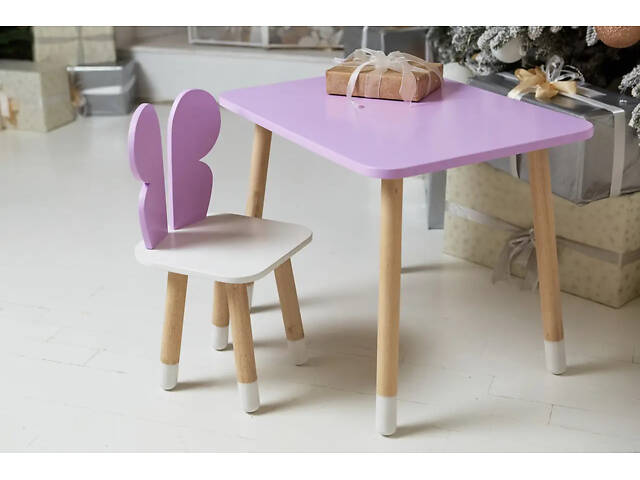 Детский прямоугольный столик со стульчиком Бабочка с белым сиденьем (Фиолетовый) - Фото 2