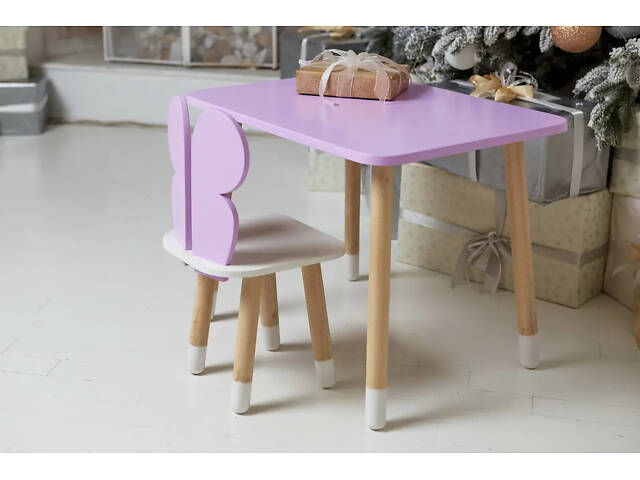 Детский прямоугольный столик со стульчиком Бабочка с белым сиденьем (Фиолетовый) - Фото 3