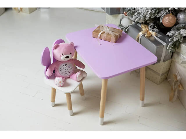 Детский прямоугольный столик со стульчиком Бабочка с белым сиденьем (Фиолетовый) - Фото 4