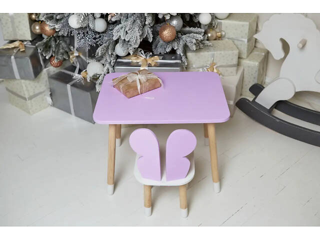 Детский прямоугольный столик со стульчиком Бабочка с белым сиденьем (Фиолетовый) - Фото 5